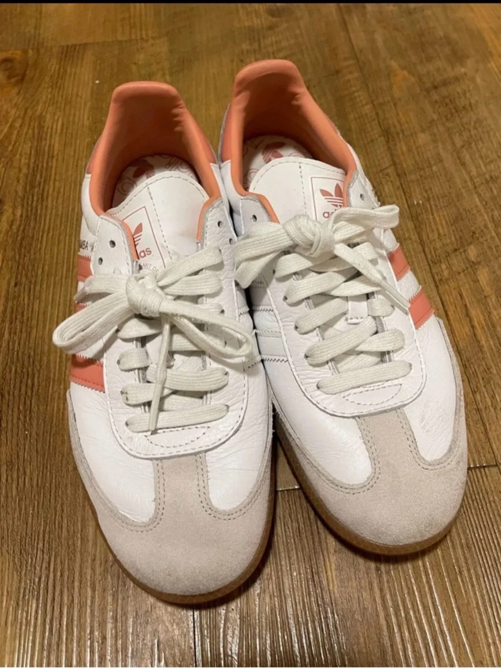 adidas Samba Sneakers in White & Peach Coral - Picture 3 of 3